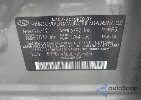 2013 Hyundai Elantra Gls from USA, damaged, VIN 5NPDH4AE3DH257626